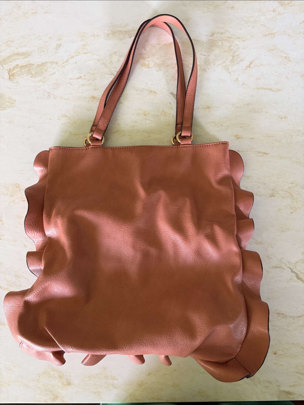 Sole Society Pink-Tan Ruffle Edge Tote